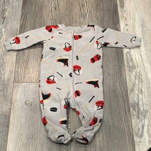 Pekkle Gray and Red Hockey Print Kids One Piece